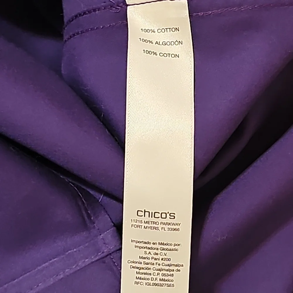 NWT Chico's Deep Purple 3/4 Sleeves Button Up Shirt / Blouse Size 0 / Small - Picture 6 of 7